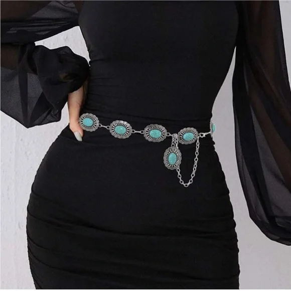 Turquoise Metal Skinny Belt Chain s-l1200.jpg main image 4